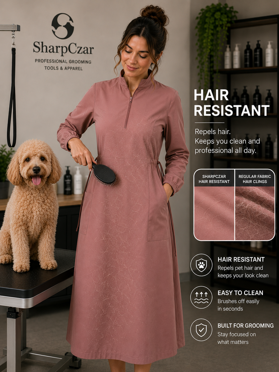 Lightweight hair resistant professional grooming apparel by SharpCzar